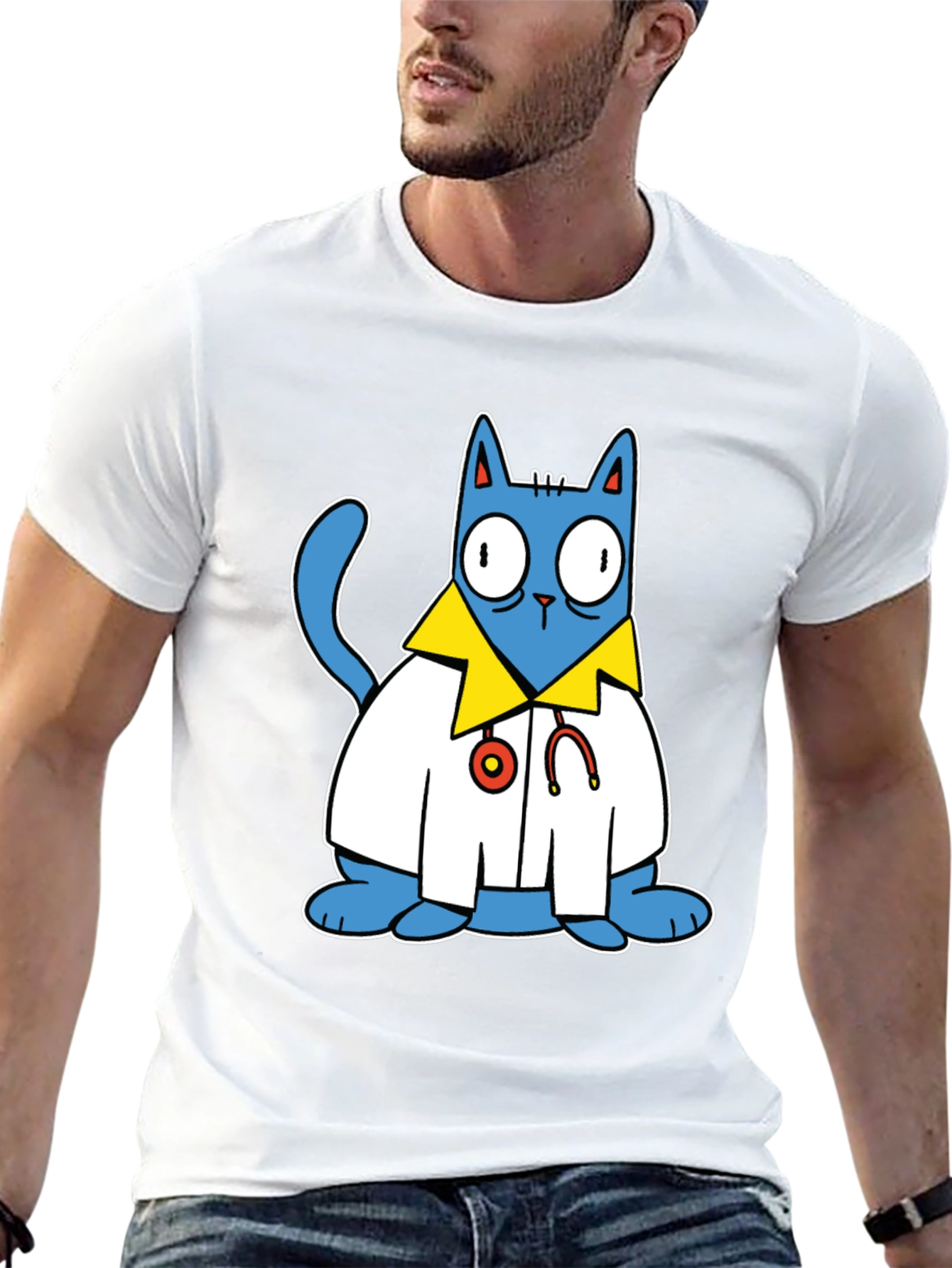 Black Doctor Cat T-Shirt - Funny Cartoon Tee view 13