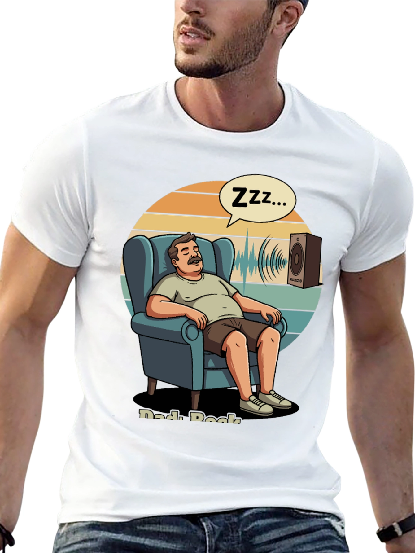 Black Dad Rock T-Shirt: Napping Cartoon Design view 13
