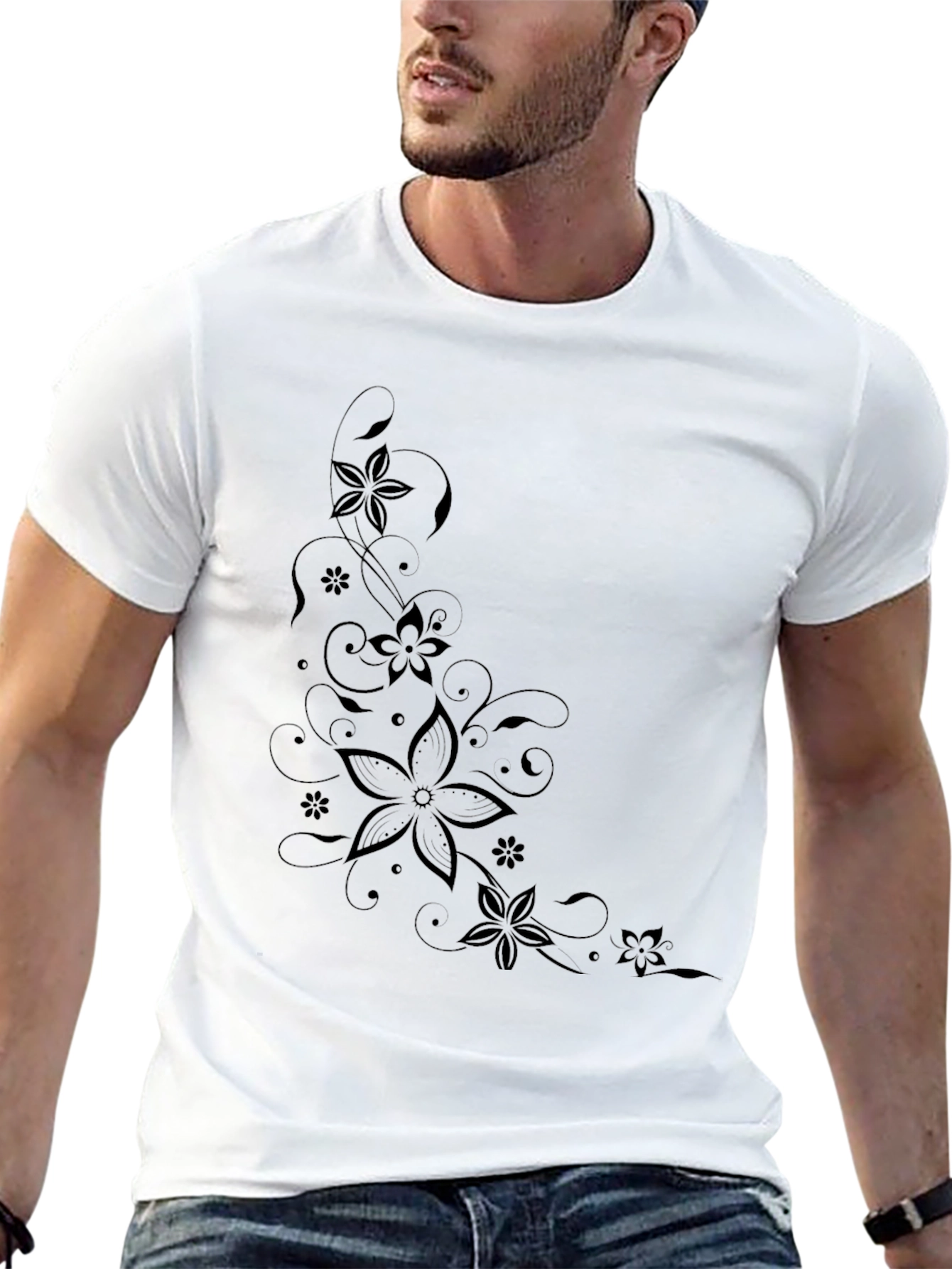 Black Floral Print Black T-Shirt | Modern Style view 13