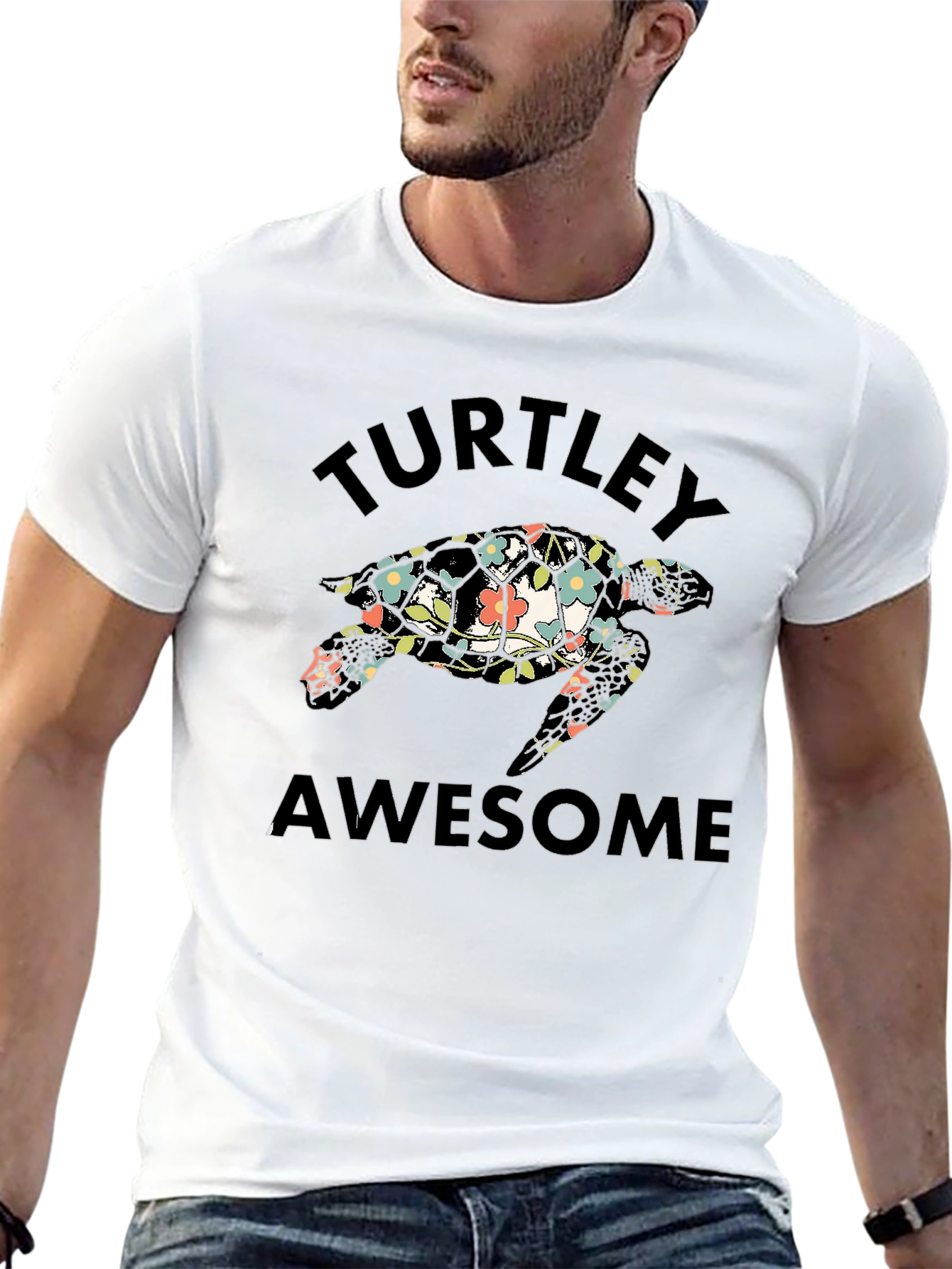 Black Turtley Awesome Floral Turtle Black T-Shirt view 13