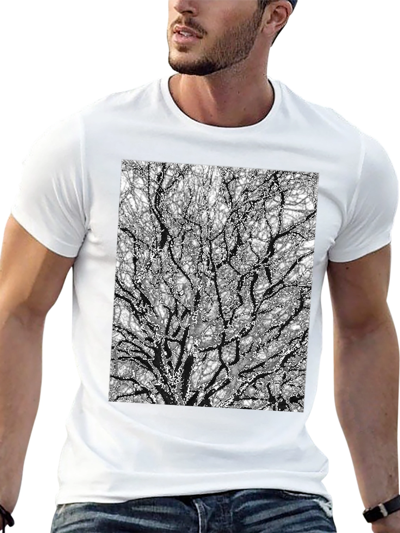 Black Abstract Tree Branch Print Black T-Shirt view 13