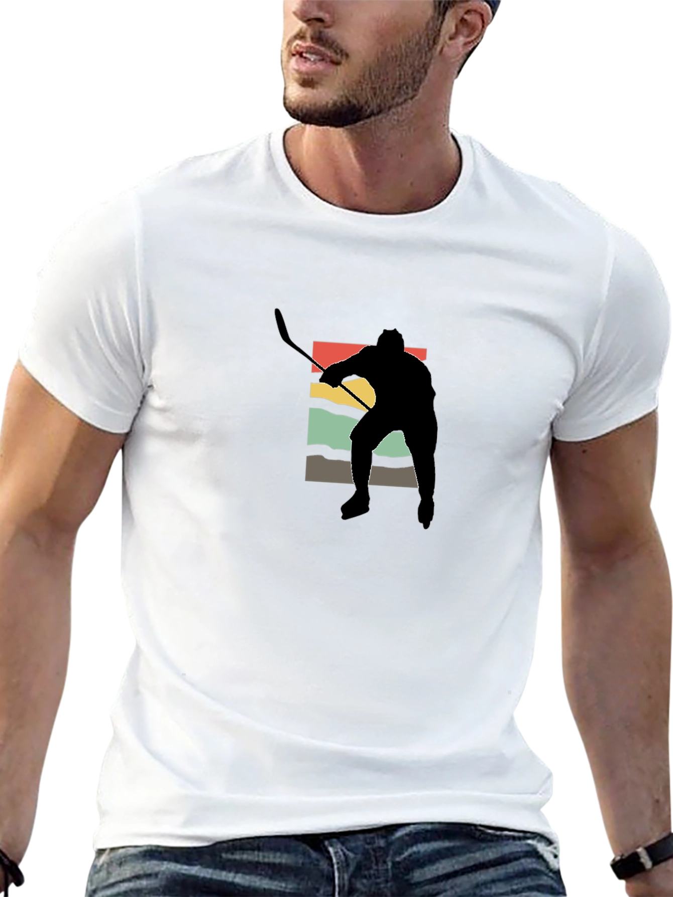 Black Retro Hockey Player Graphic Tee view 13