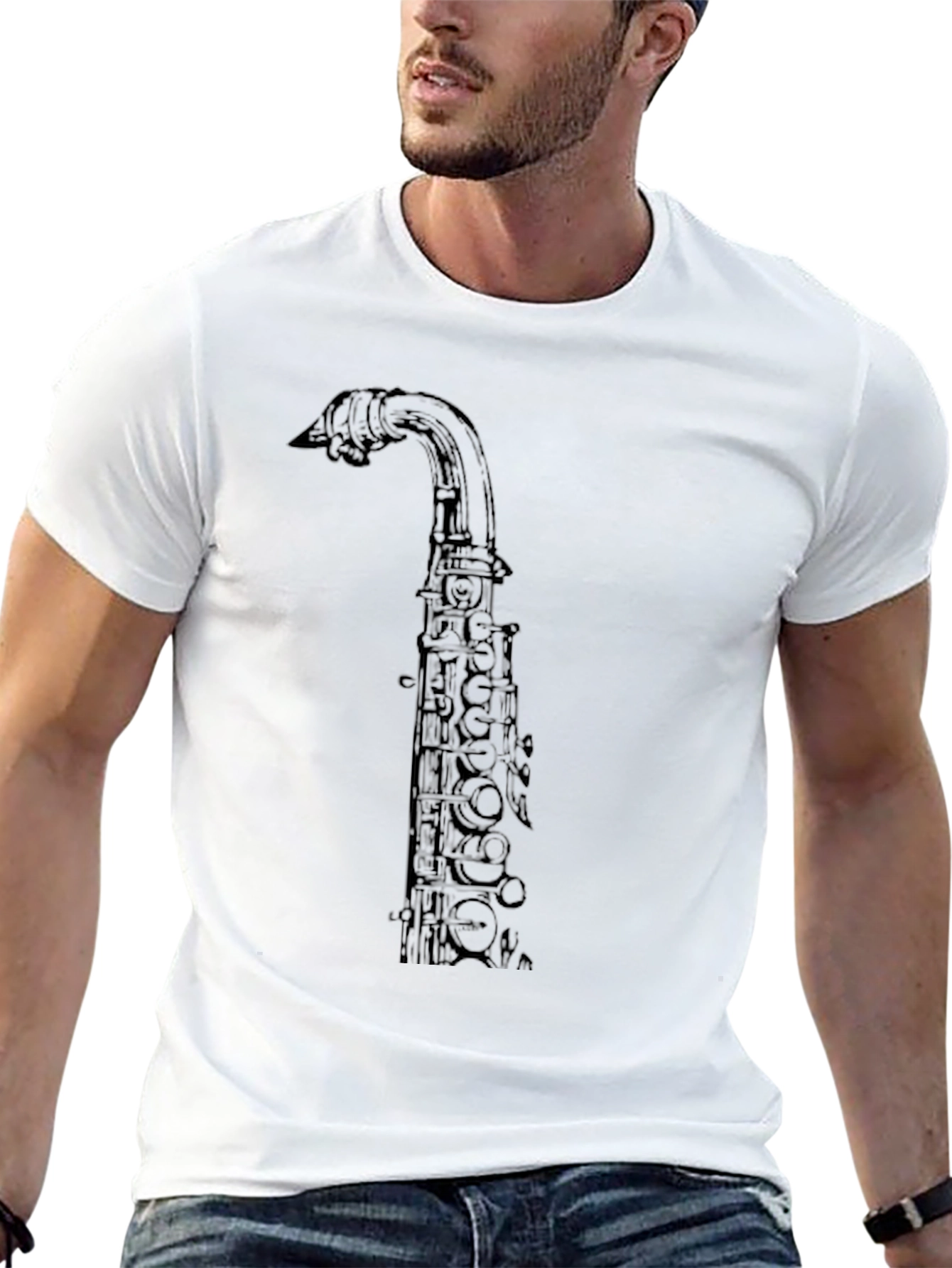 Black Saxophone Graphic Print Black T-Shirt view 13