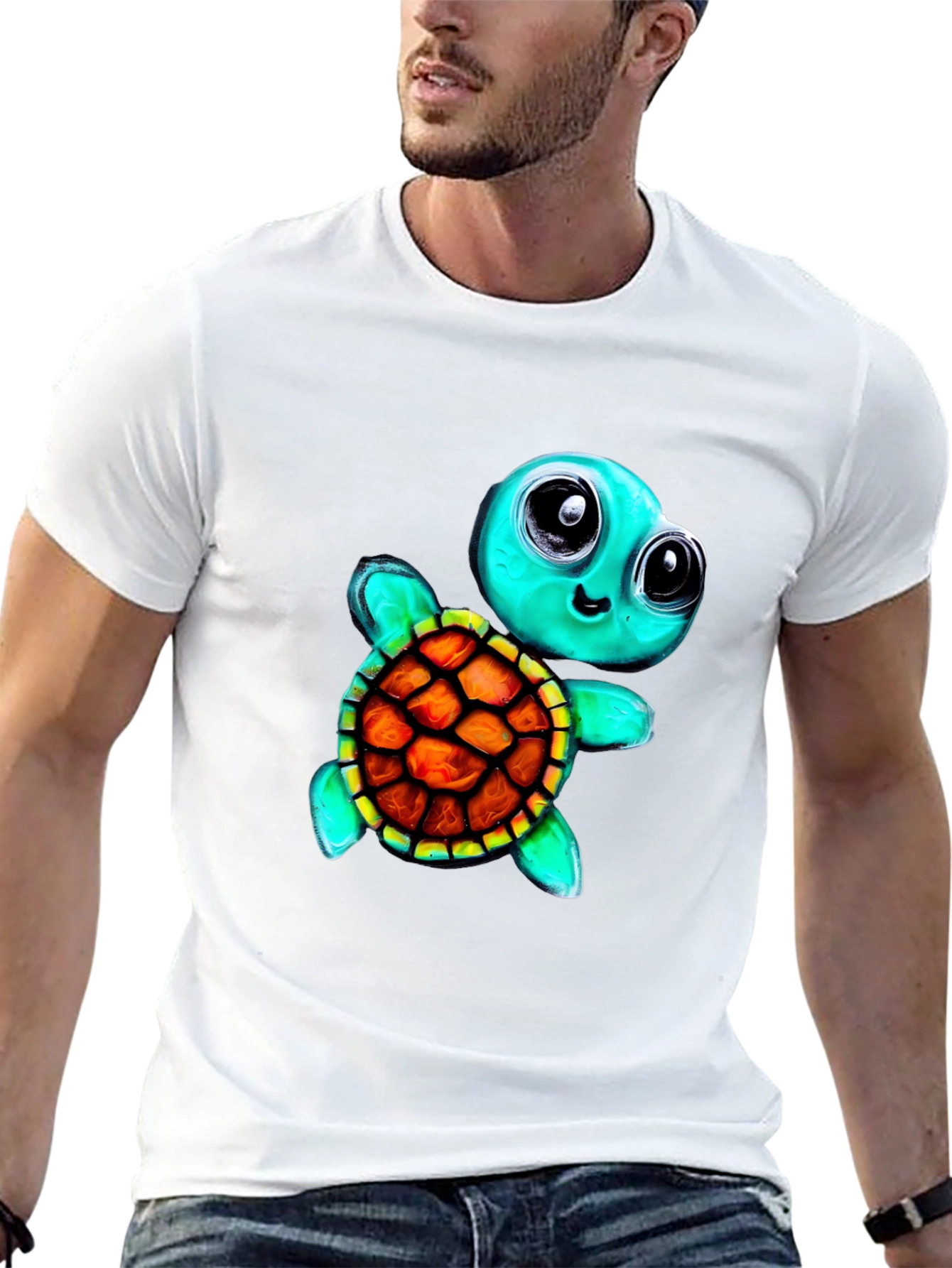 Black Cartoon Turtle Graphic Tee - Men's Black T-Shirt view 13