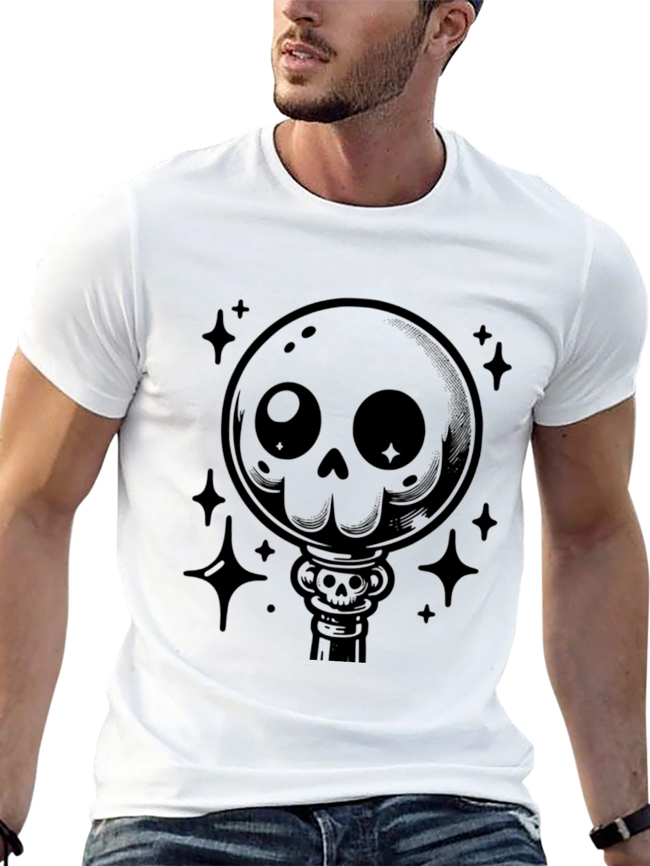 Black Gothic Skull Lollipop Graphic Print Black T-Shirt view 13