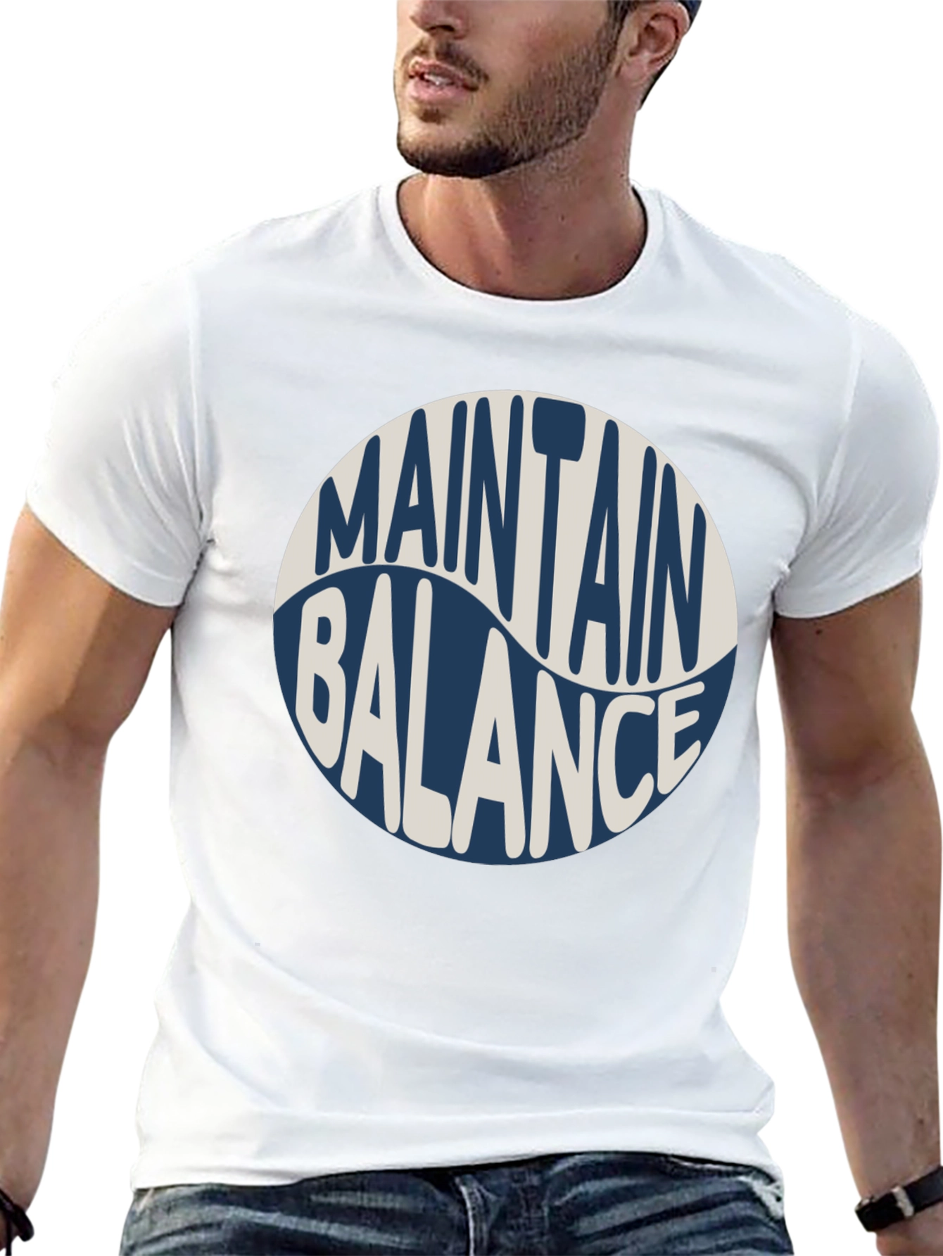 Black Maintain Balance Graphic Tee - Black Crew Neck Cotton Shirt view 13