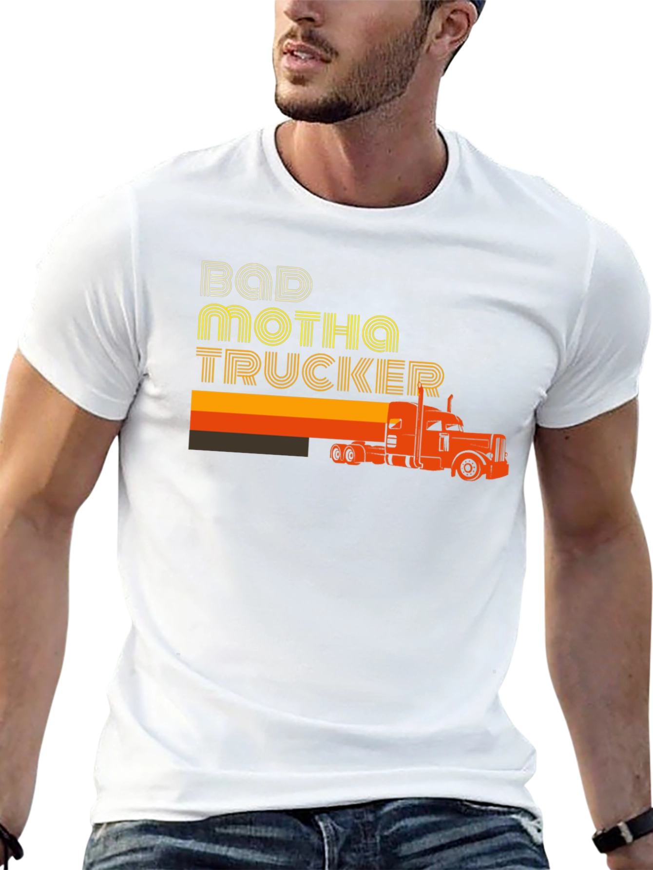 Black Bad Motha Trucker Graphic T-Shirt - Retro Style view 13