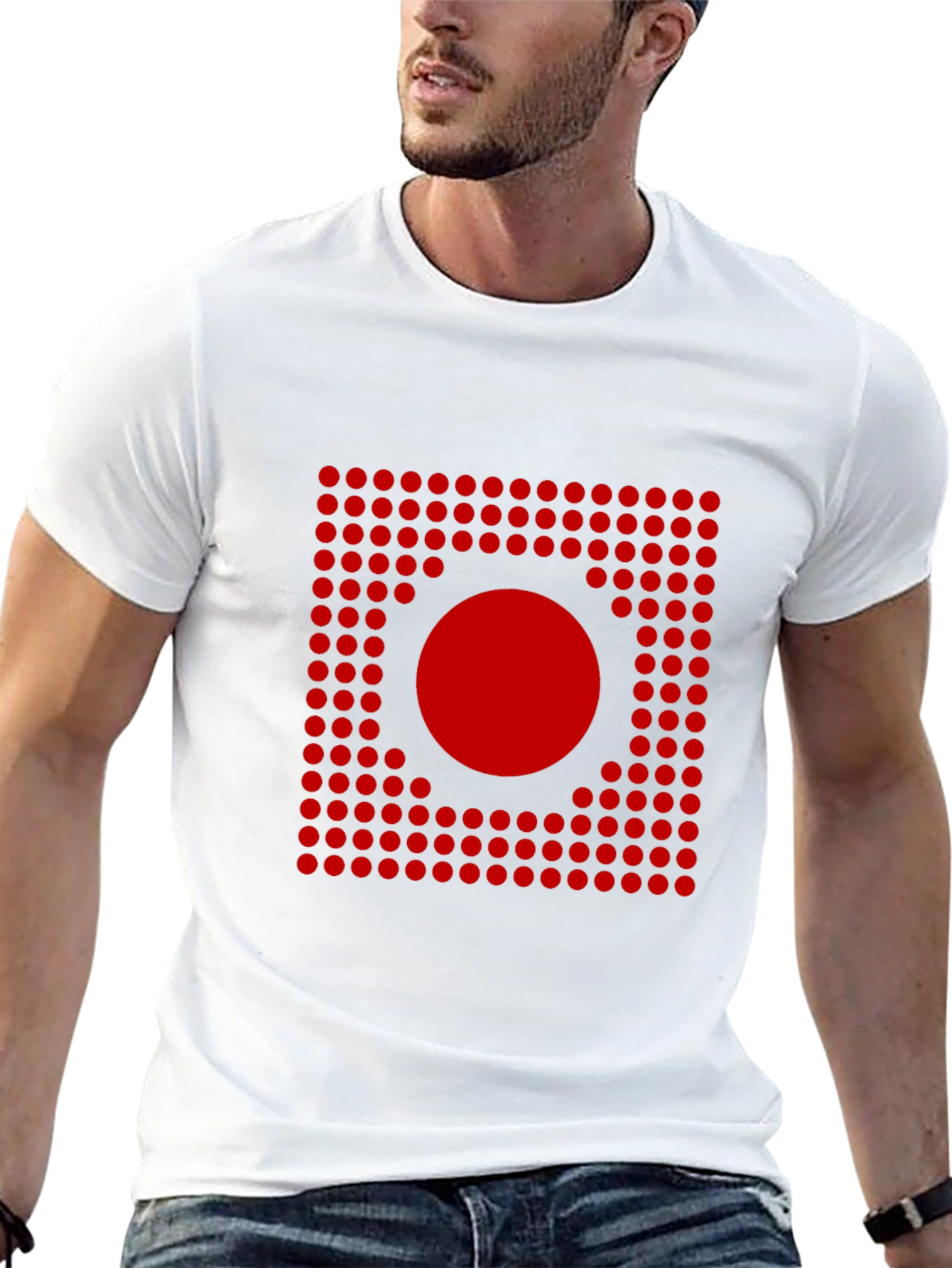 Black Geometric Red Dot Pattern T-Shirt view 13