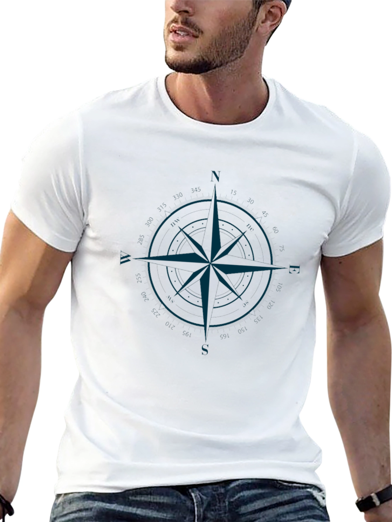 Black Compass Rose Graphic Print Men's T-Shirt view 13