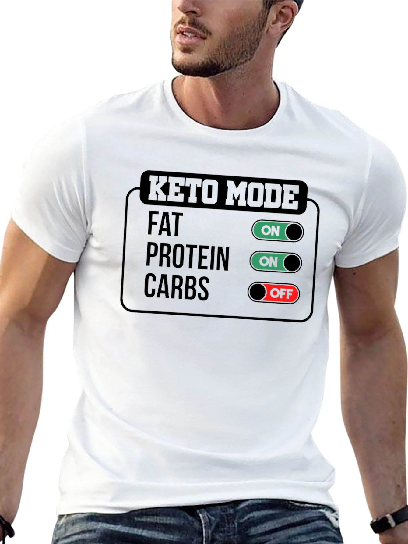 Black Keto Mode On T-Shirt - Fat Protein Carbs - Funny Diet Shirt view 13
