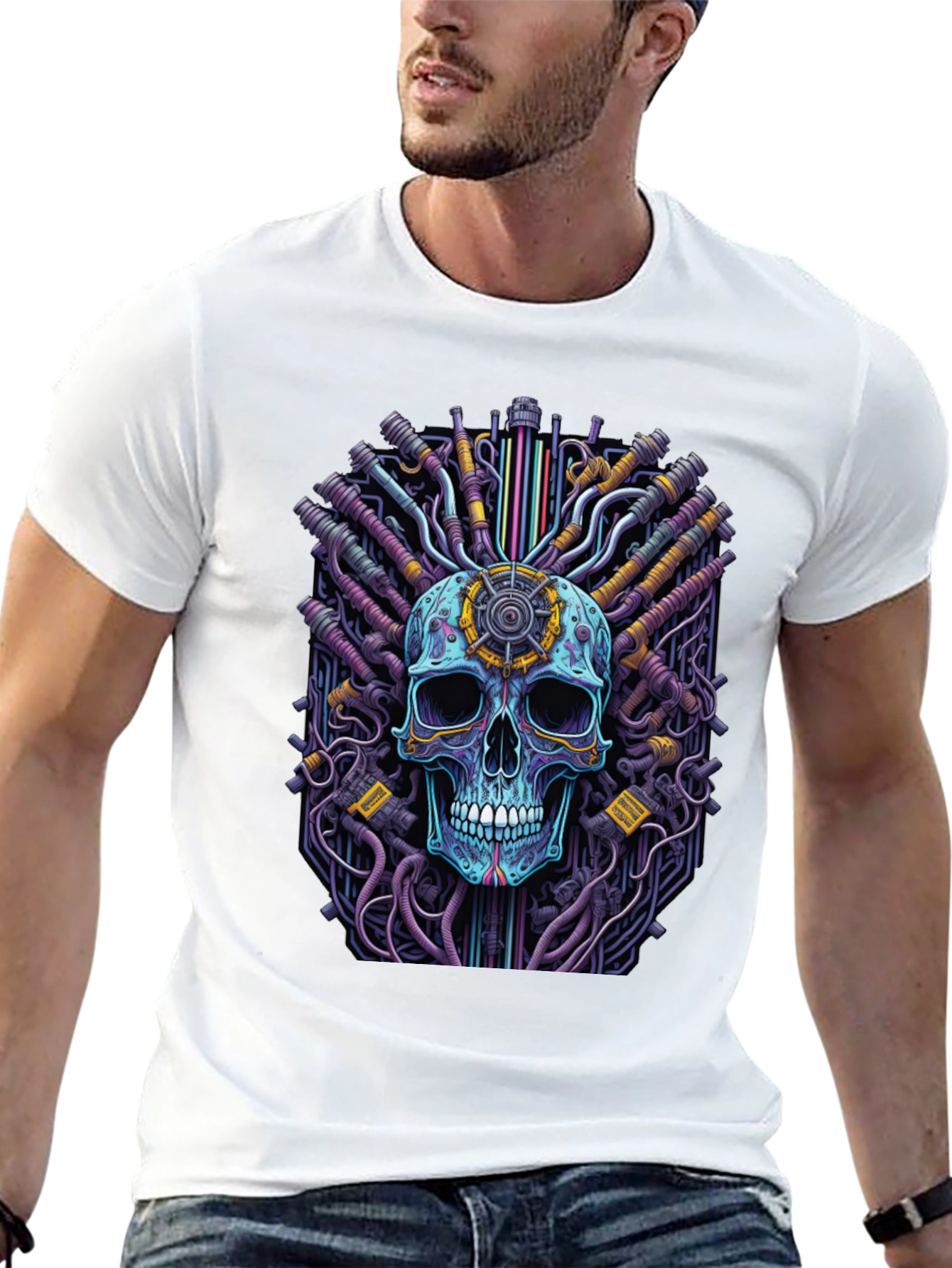 Black Cyberpunk Skull Graphic Tee - Black view 13