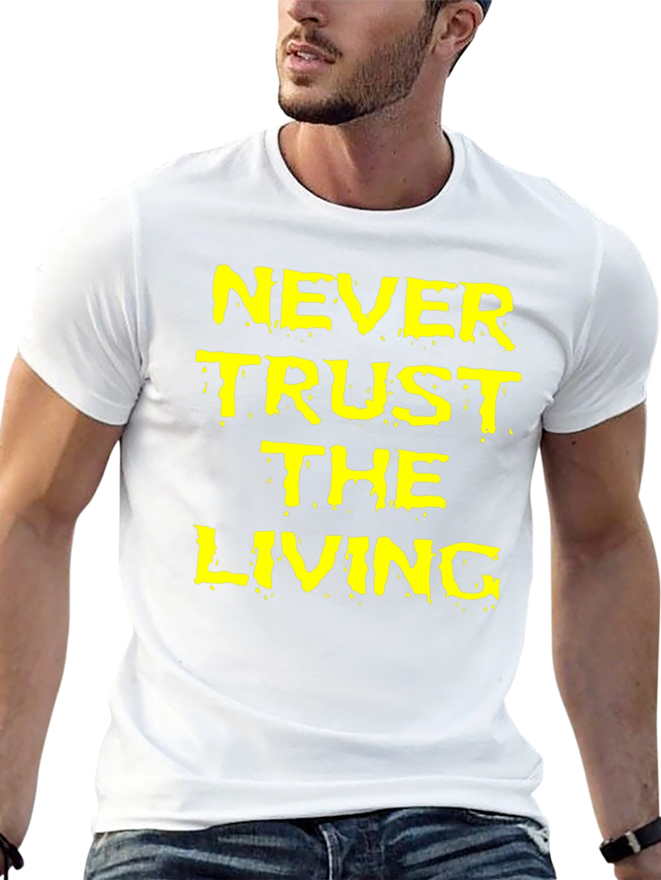 Black Never Trust the Living Black Graphic T-Shirt view 13