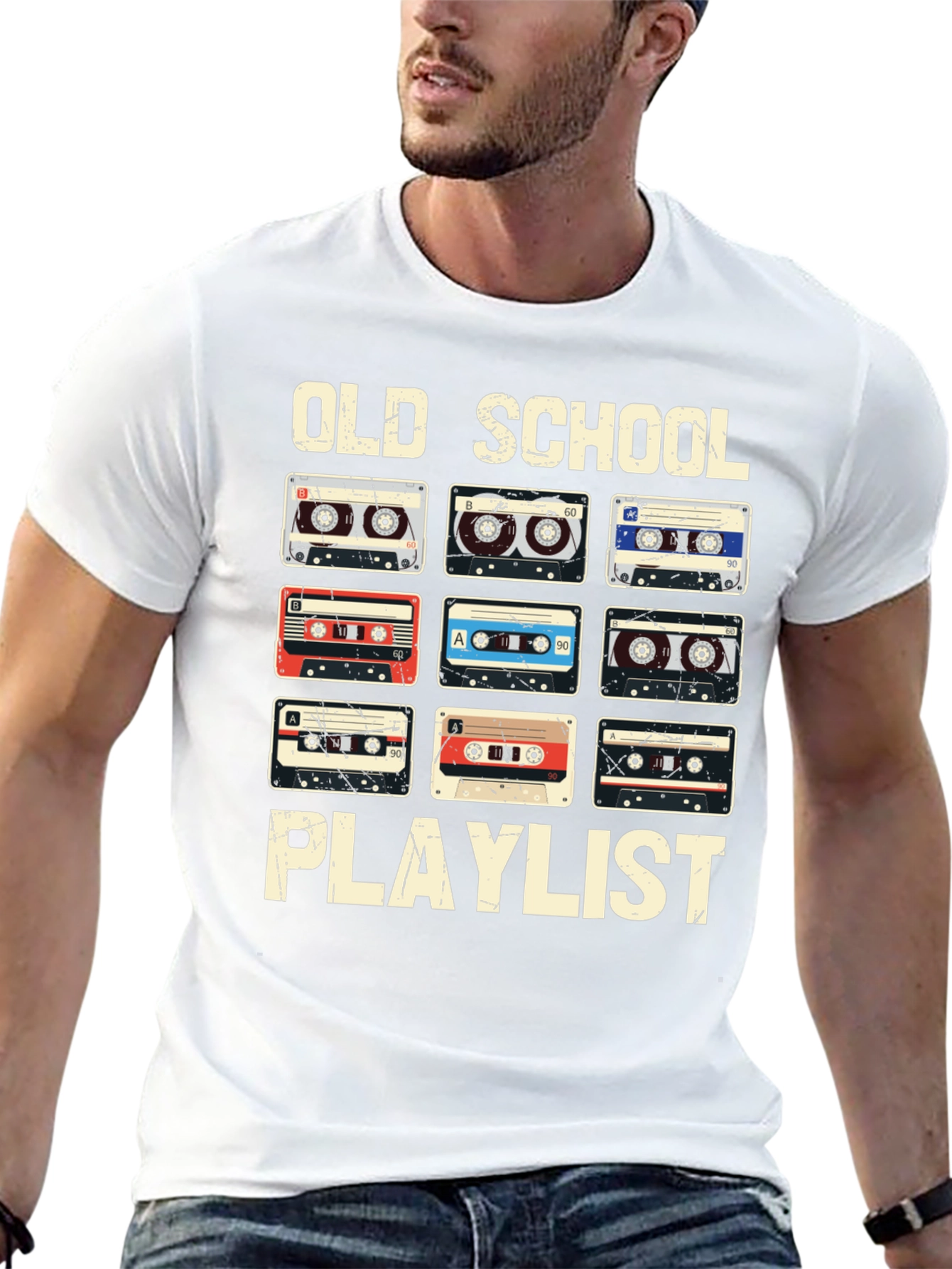Black Old School Playlist Cassette Tape Graphic Tee view 13