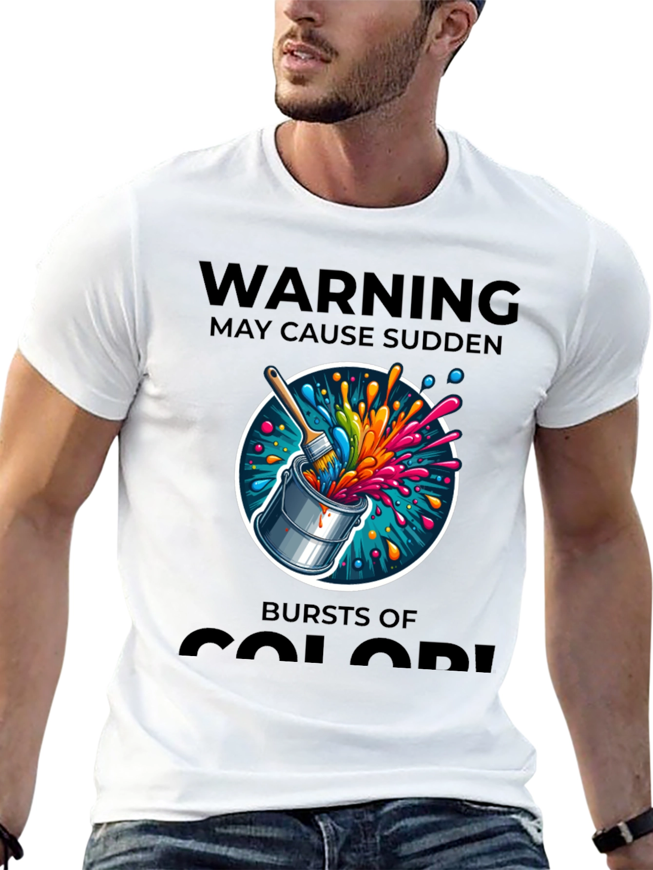 Black Warning May Cause Sudden Bursts of Color T-Shirt view 13