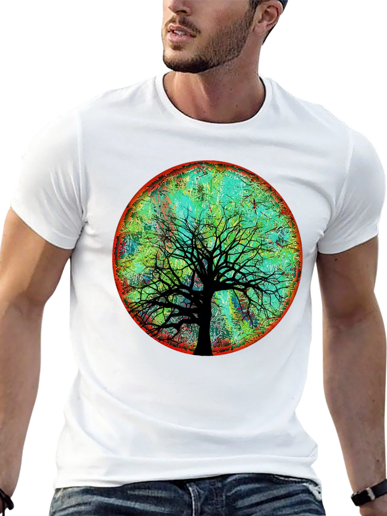 Black Artsy Tree of Life Graphic Tee - Black Cotton Blend view 13