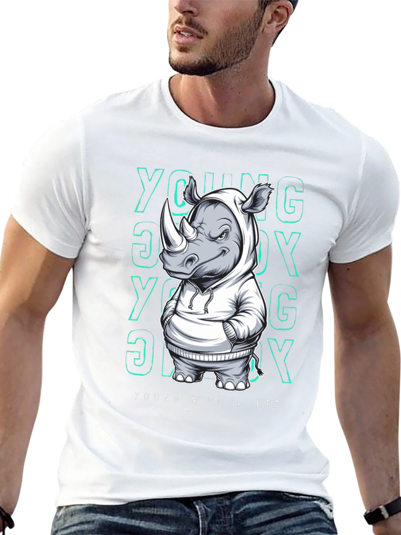 Black Cool Rhino Graphic T-Shirt - Young & Cool Ltd. view 13