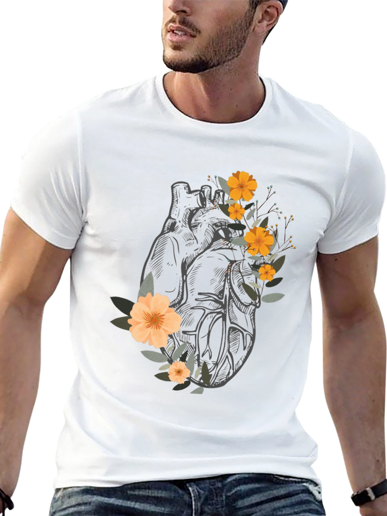 Black Anatomical Heart Floral Graphic Tee - Black view 13