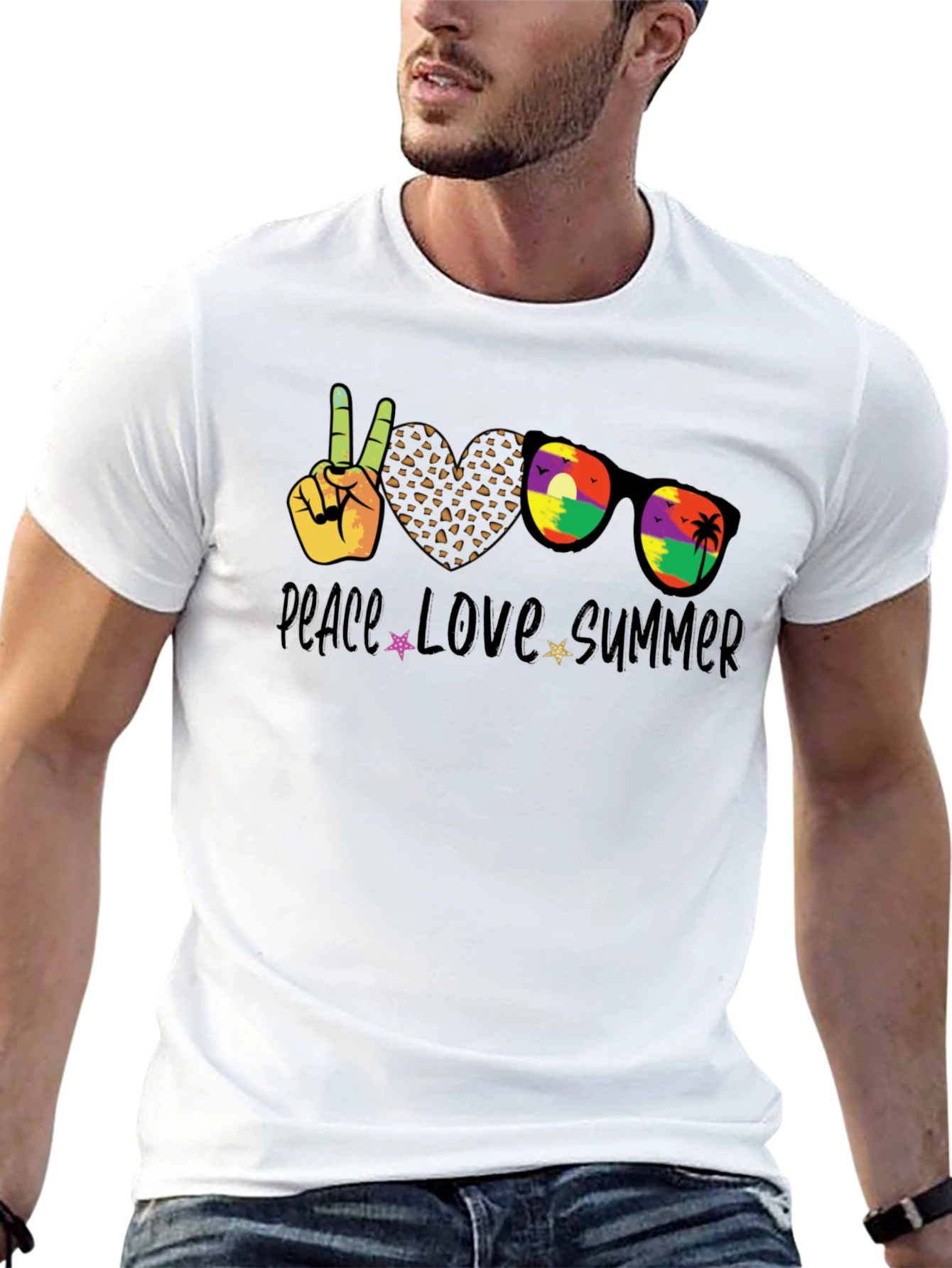 Black Peace Love Summer T-Shirt, Unisex Casual Tee view 13