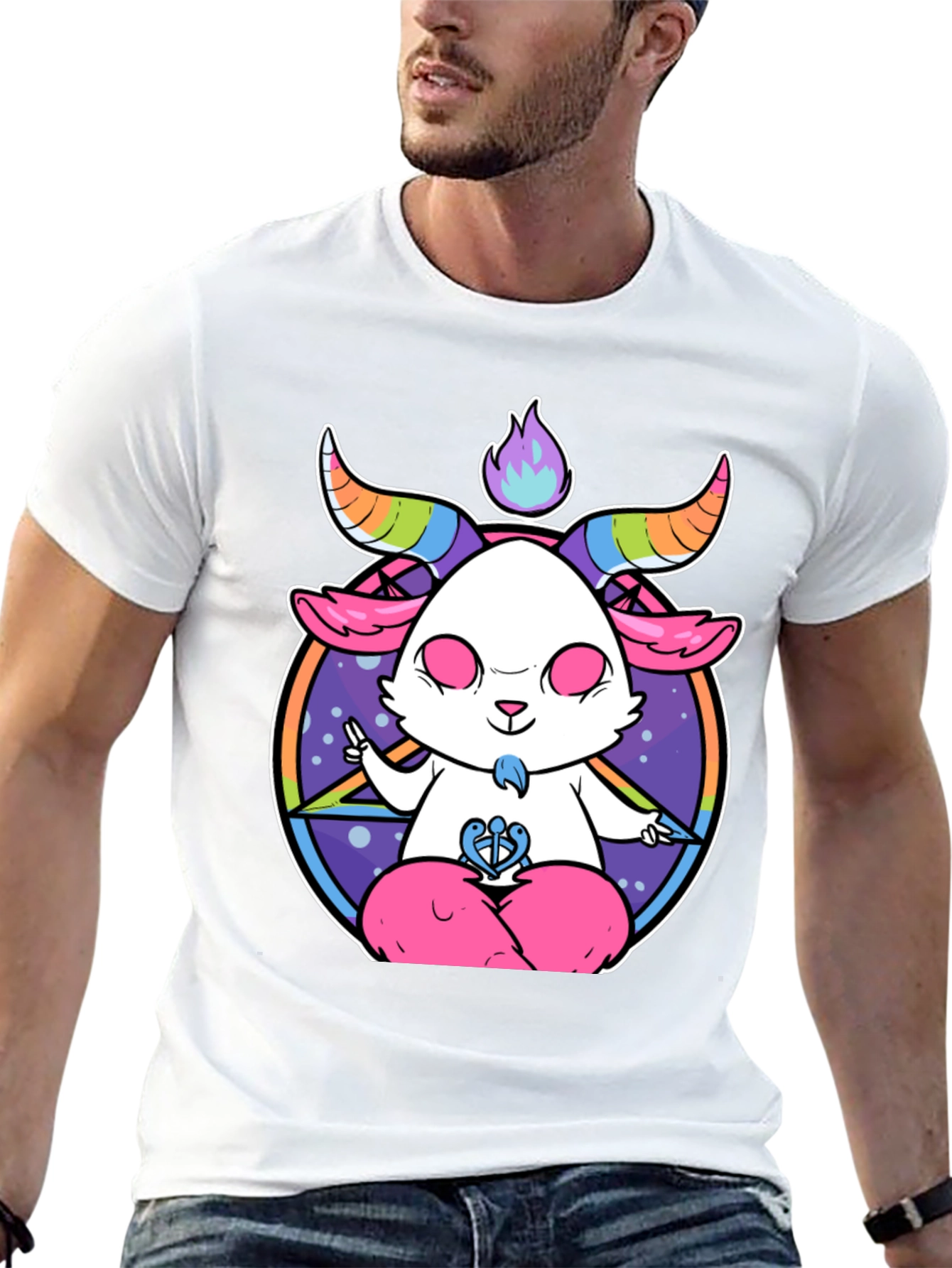 Black Meditating Pastel Goat T-Shirt view 13