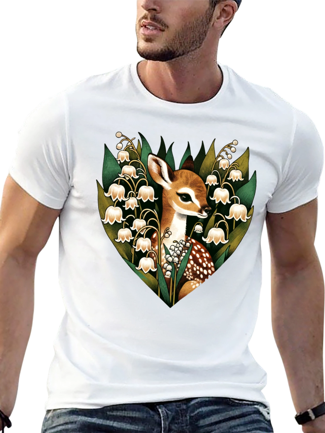 Black Deer & Lily of the Valley Graphic T-Shirt view 13