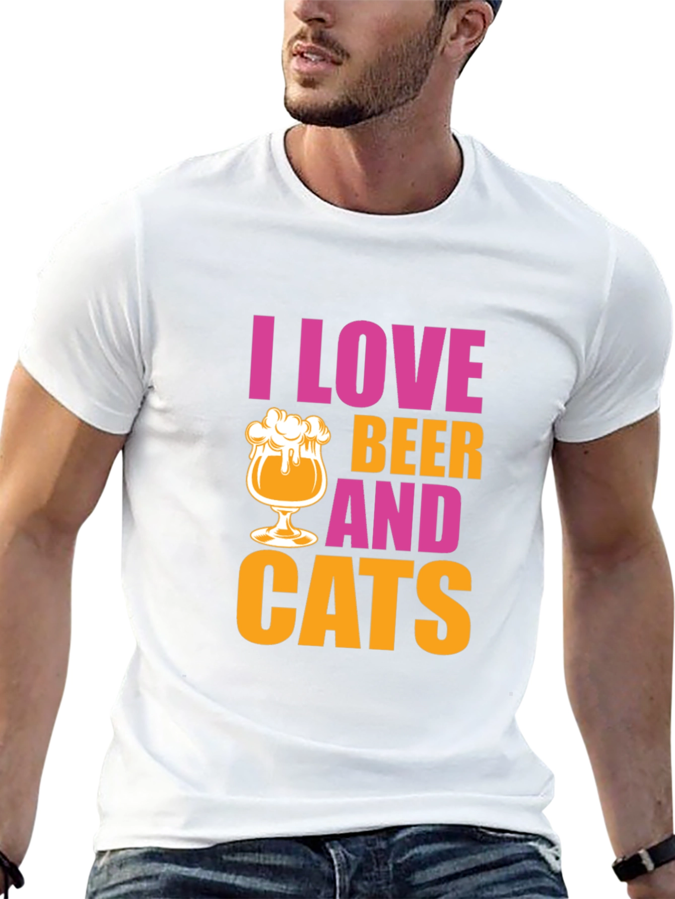 Black I Love Beer and Cats Graphic T-Shirt view 13
