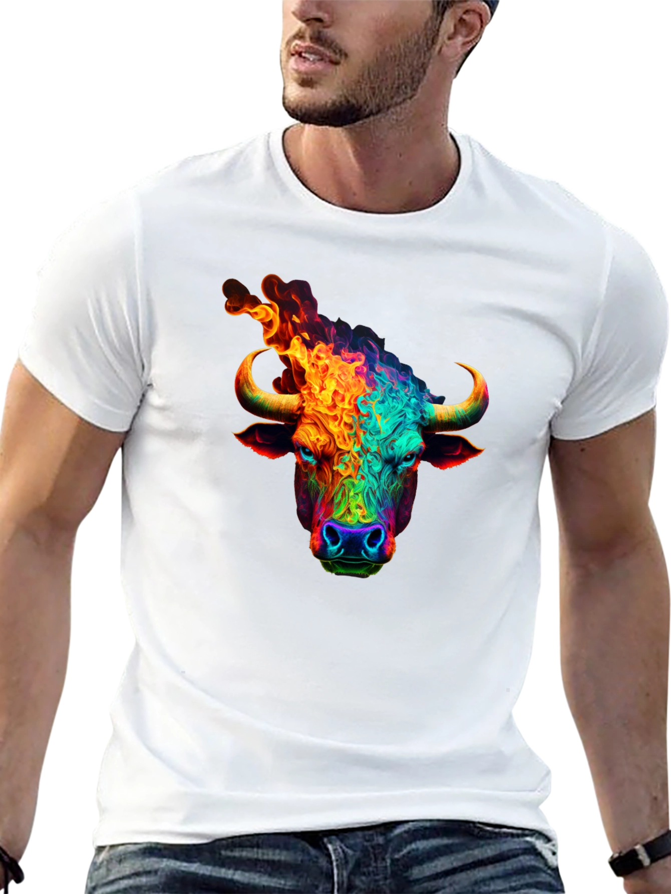 Black Fiery Bull Graphic T-Shirt - Bold & Vibrant Design view 13
