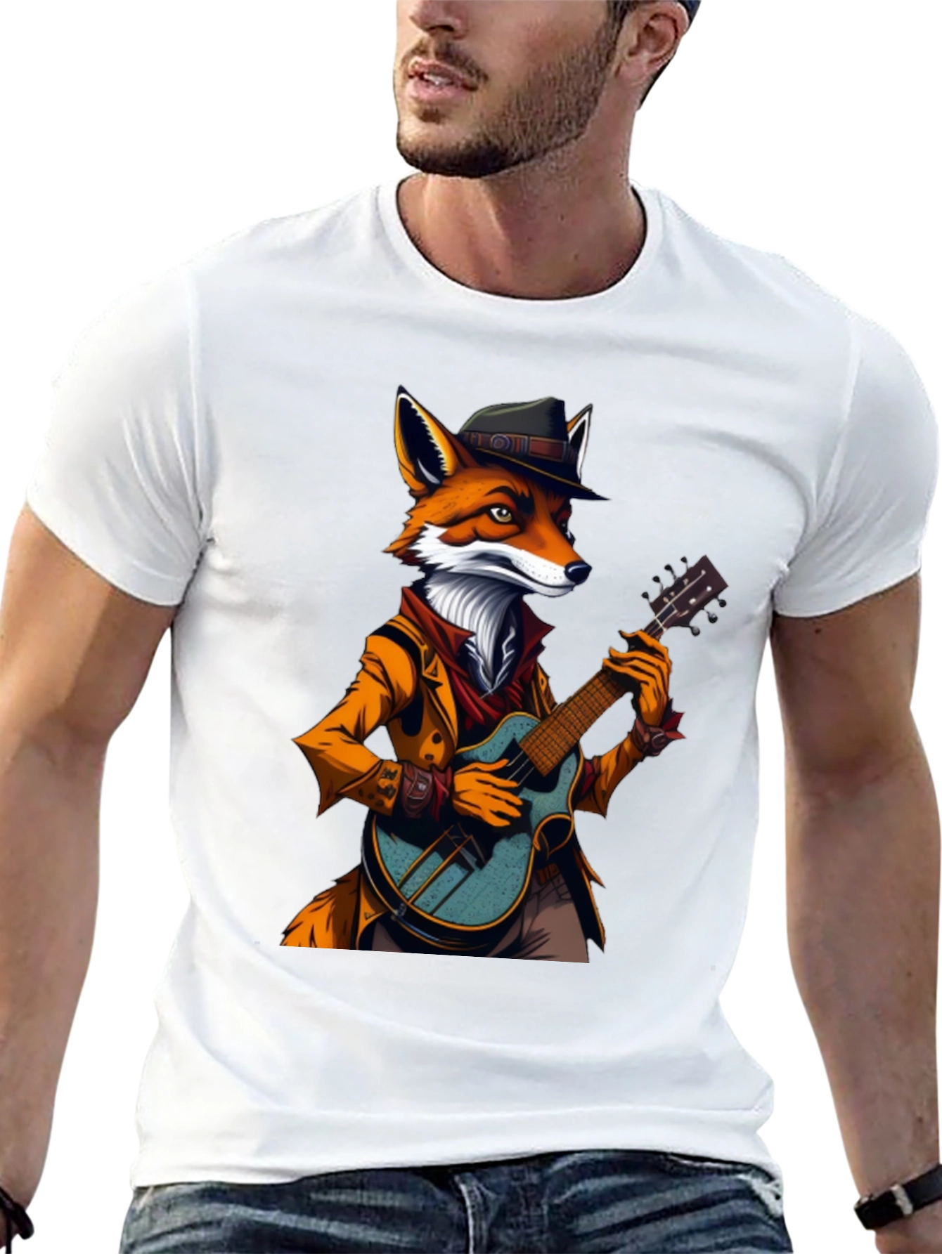 Black Fox Musician Graphic Tee - Cool Animal Shirt view 13