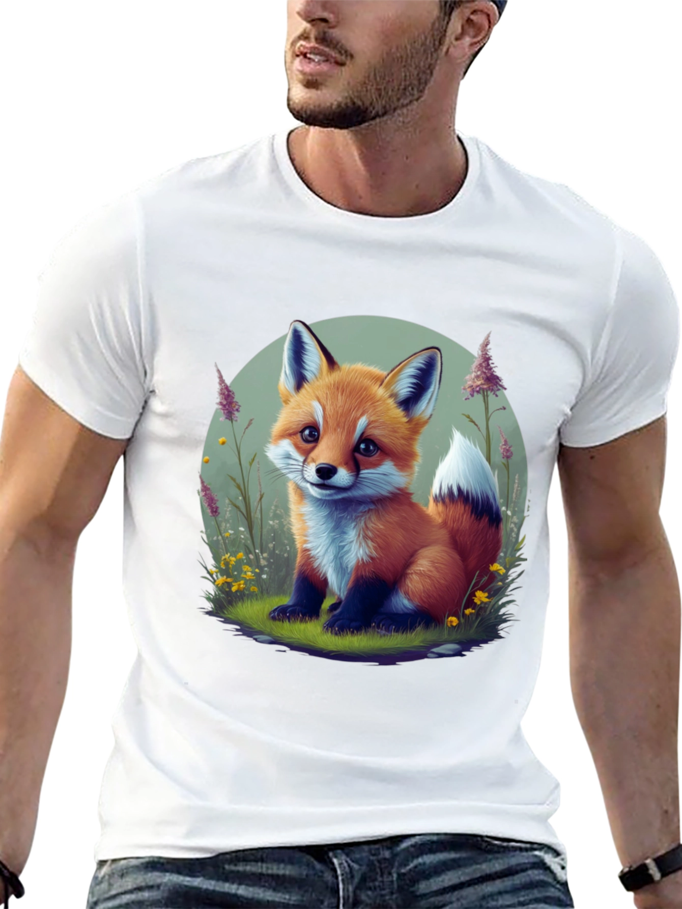 Black Cute Fox Graphic Tee - Soft Black Cotton view 13