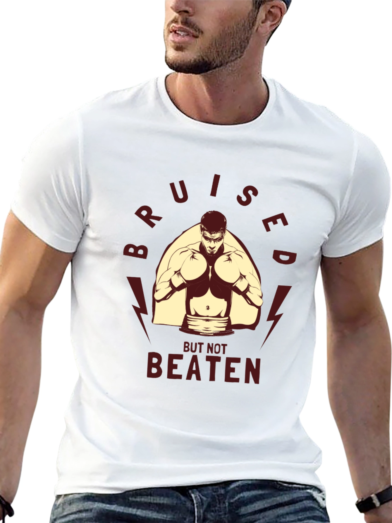 Black Bruised But Not Beaten Boxing Graphic Tee view 13