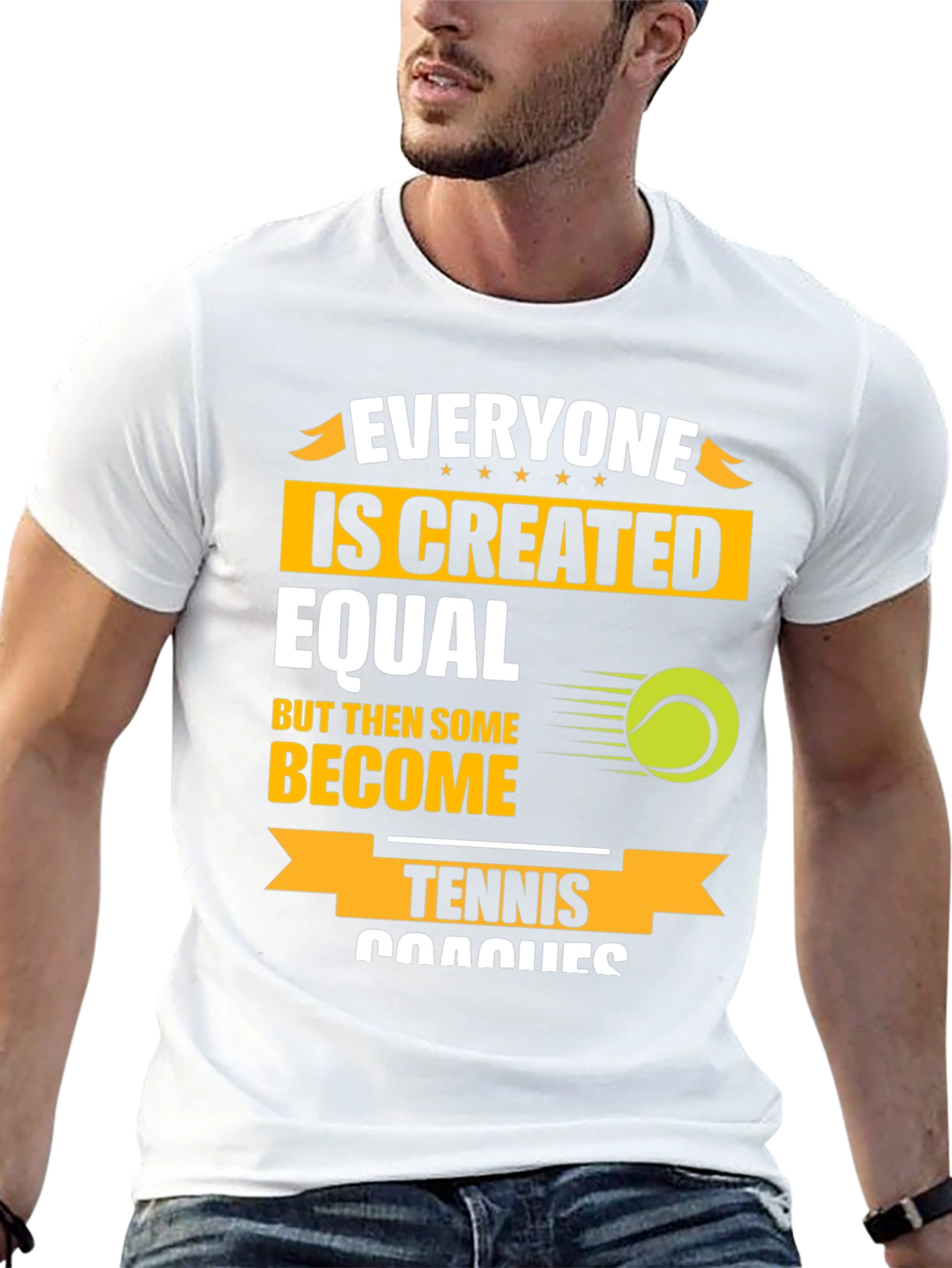 Black Tennis Coach T-Shirt: Everyone Is Created Equal Funny Tee view 13