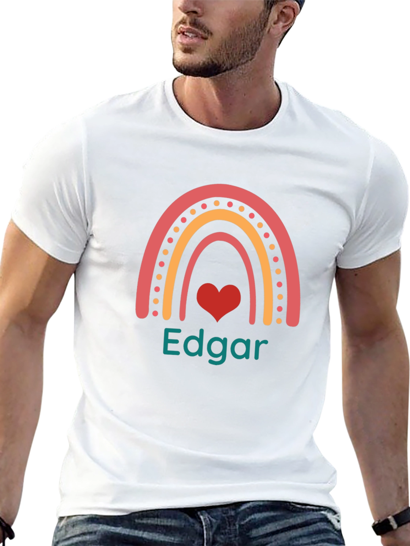 Black Personalized Rainbow Edgar Heart T-Shirt view 13