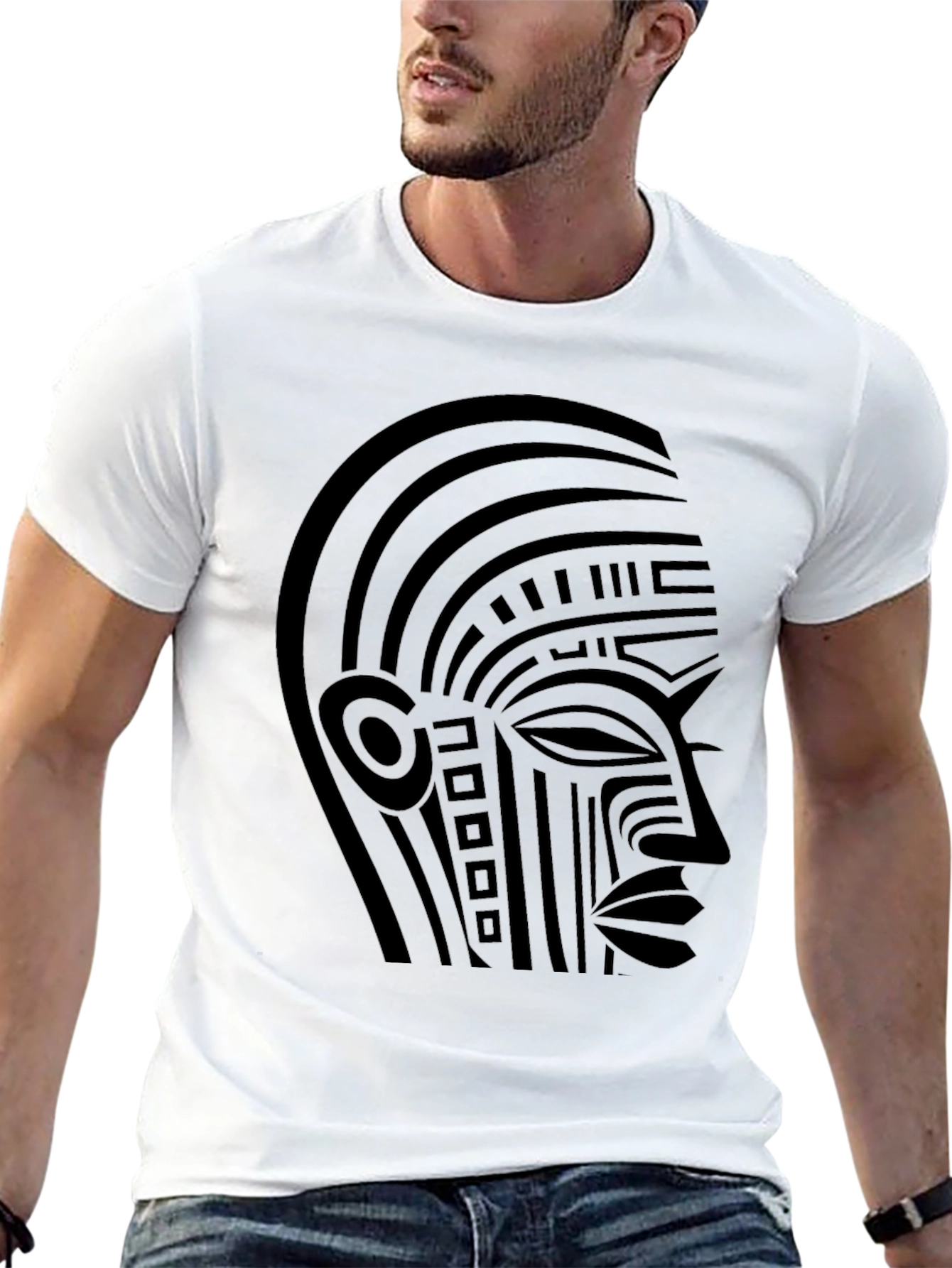 Black Tribal Face Graphic Black T-Shirt view 13