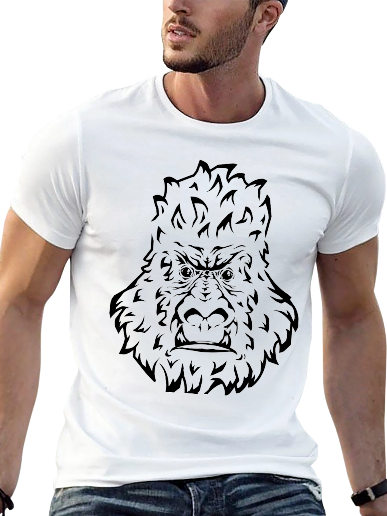 Black Graphic Gorilla Tee - Black Cotton Blend T-Shirt view 13