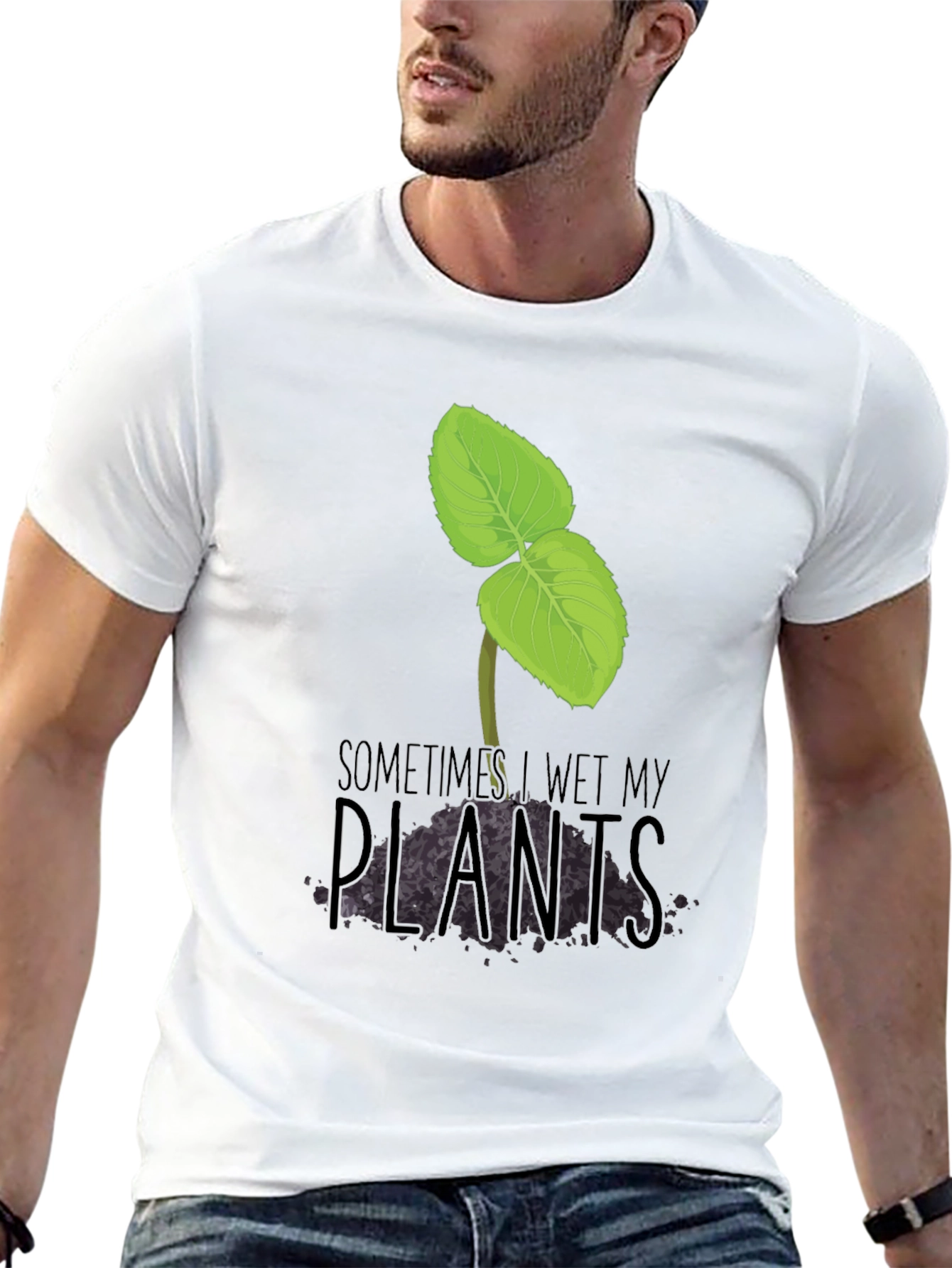 Black Funny 'Sometimes I Wet My Plants' Graphic Tee view 13