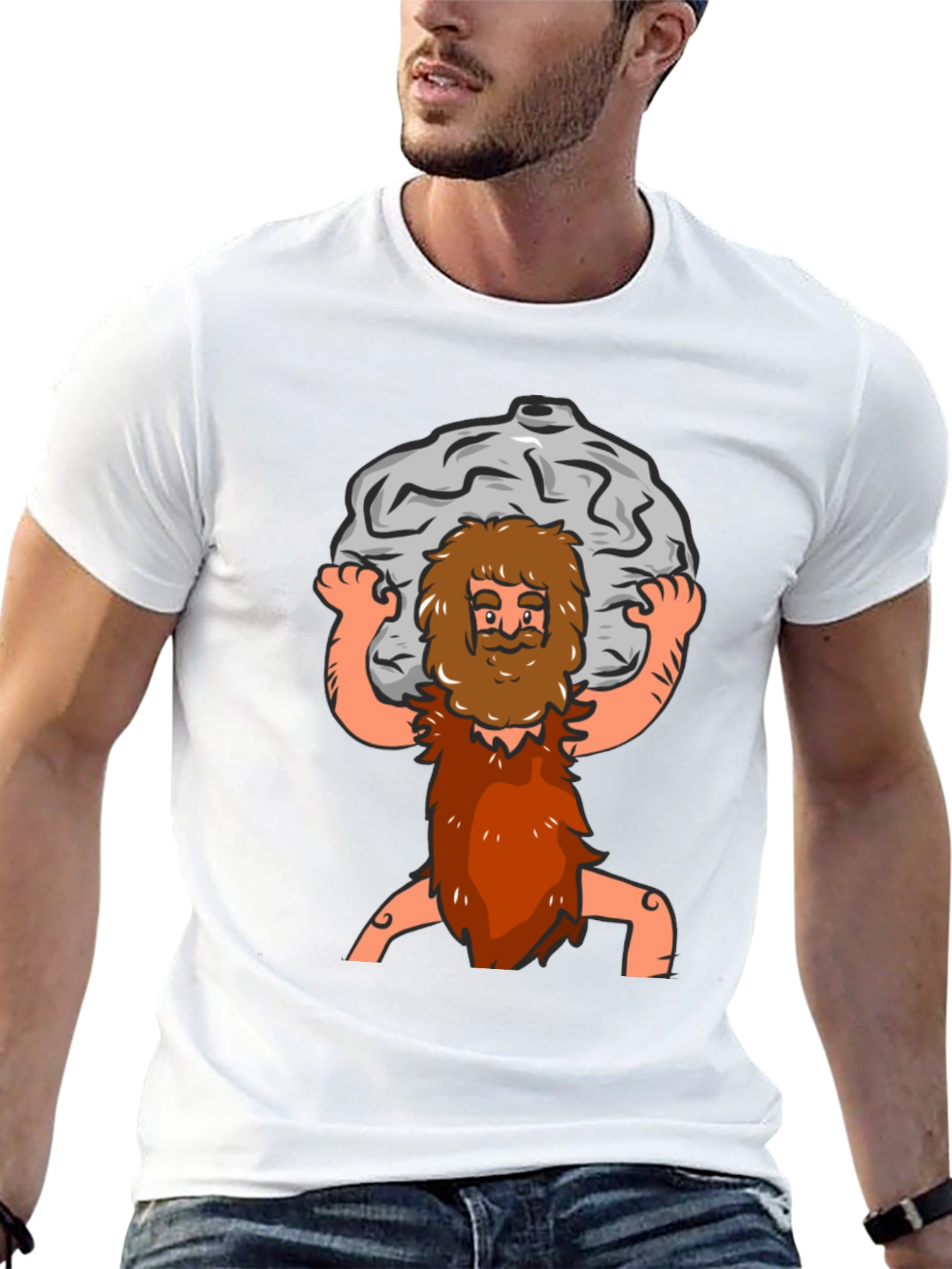 Black Atlas Caveman Cartoon Graphic T-Shirt view 13
