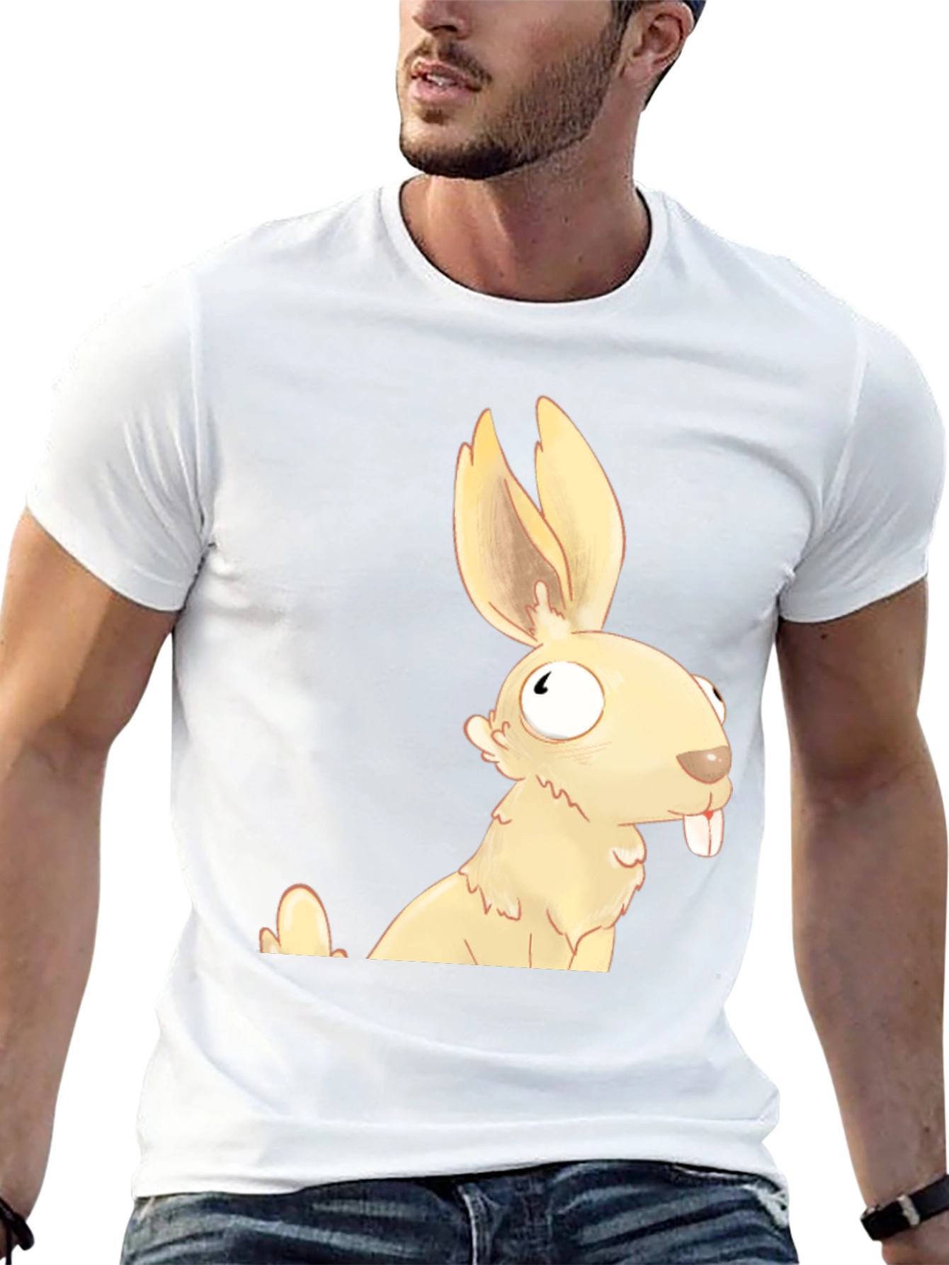 Black Funny Cartoon Rabbit Graphic T-Shirt view 13