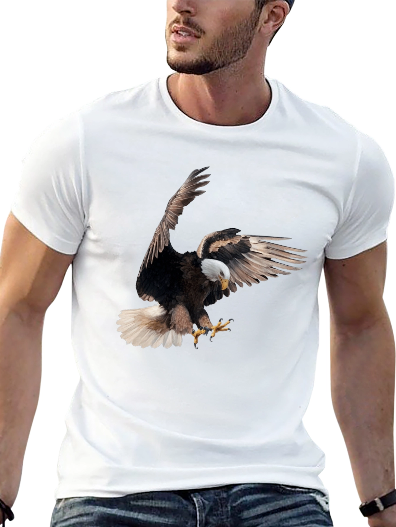 Black Bald Eagle Graphic Tee - Black Cotton Blend view 13