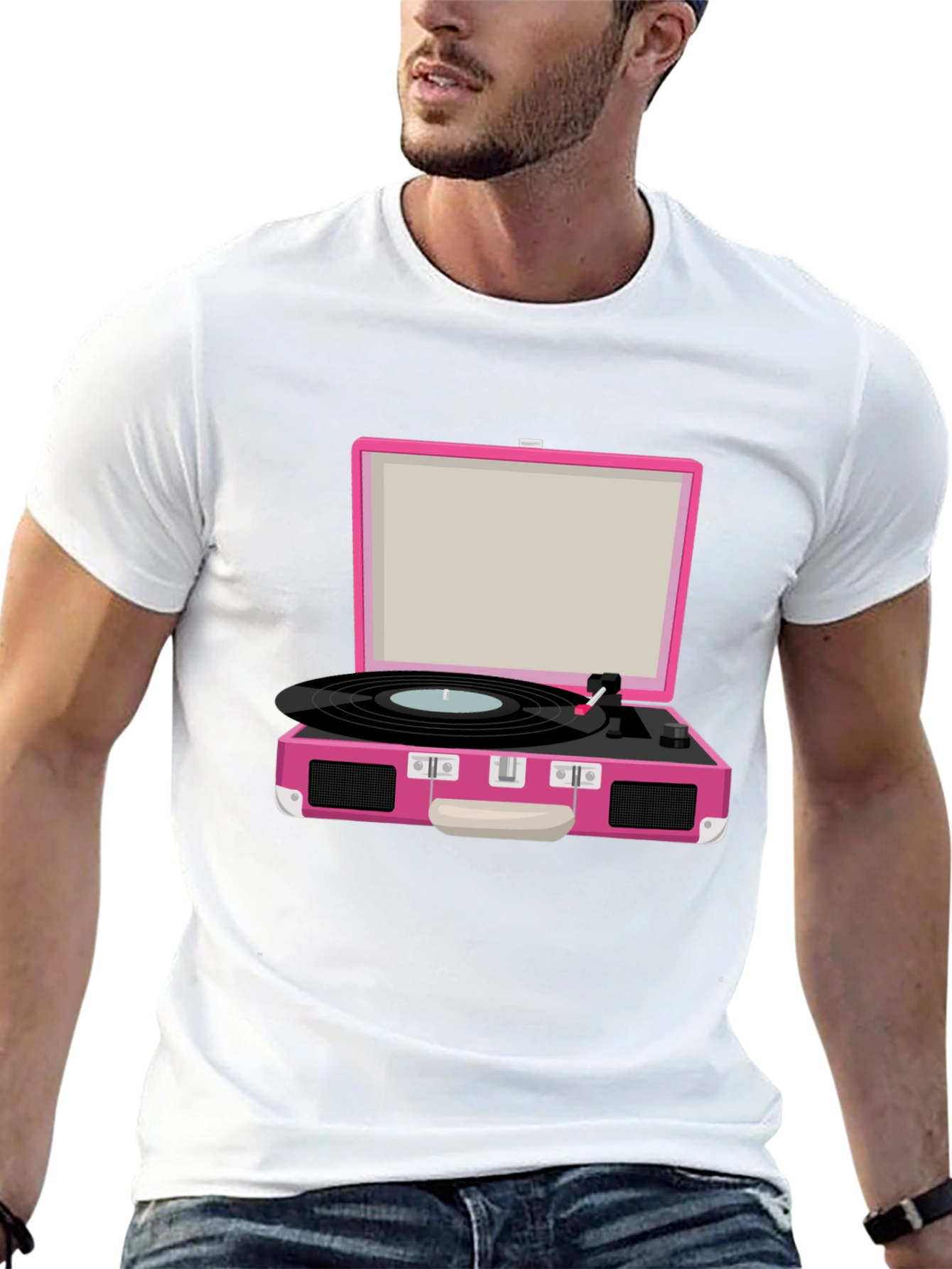 Retro Pink Record Player Graphic Tee - Music Lover T-Shirt - 13