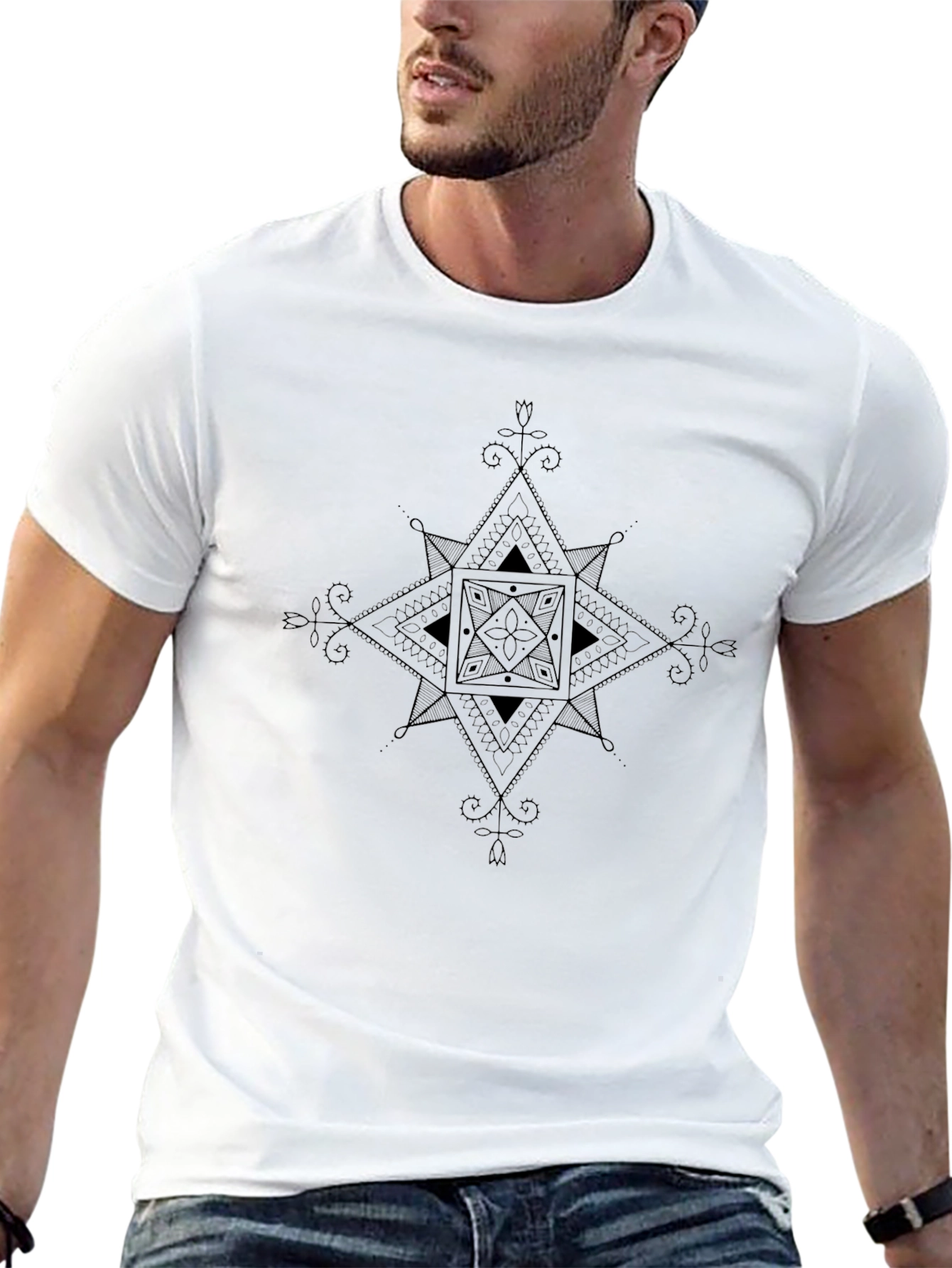 Black Geometric Star Black T-Shirt view 13