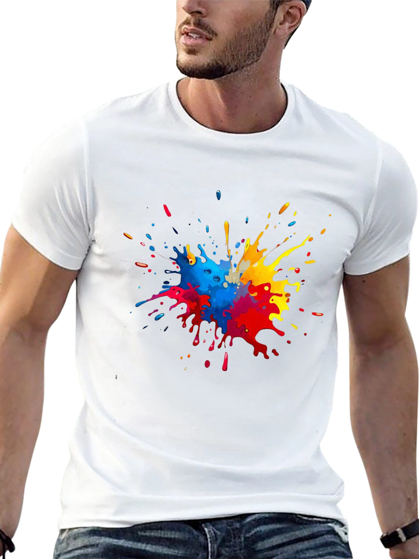 Black Colorful Paint Splatter Graphic T-Shirt view 13