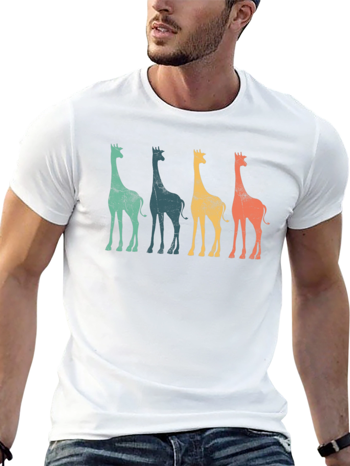 Black Retro Giraffe Graphic Tee - Cool Animal T-Shirt view 13