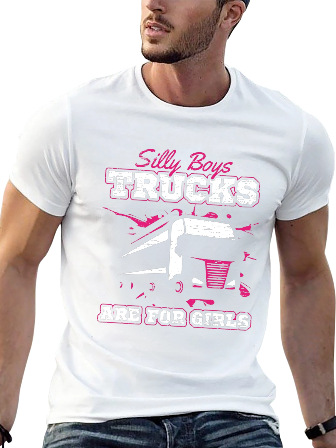 Black Silly Boys Trucks Are For Girls Black T-Shirt view 13