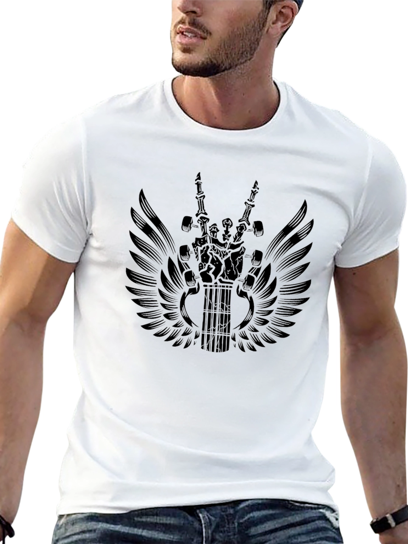 Black Winged Guitar Graphic Tee - Rocker Style view 13