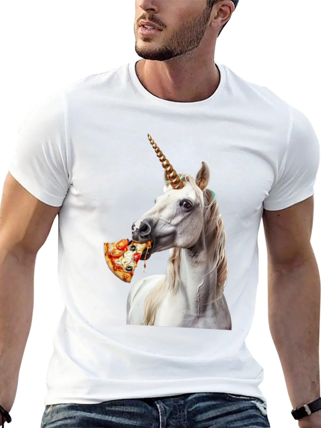 Black Unicorn Eating Pizza Graphic Tee view 13
