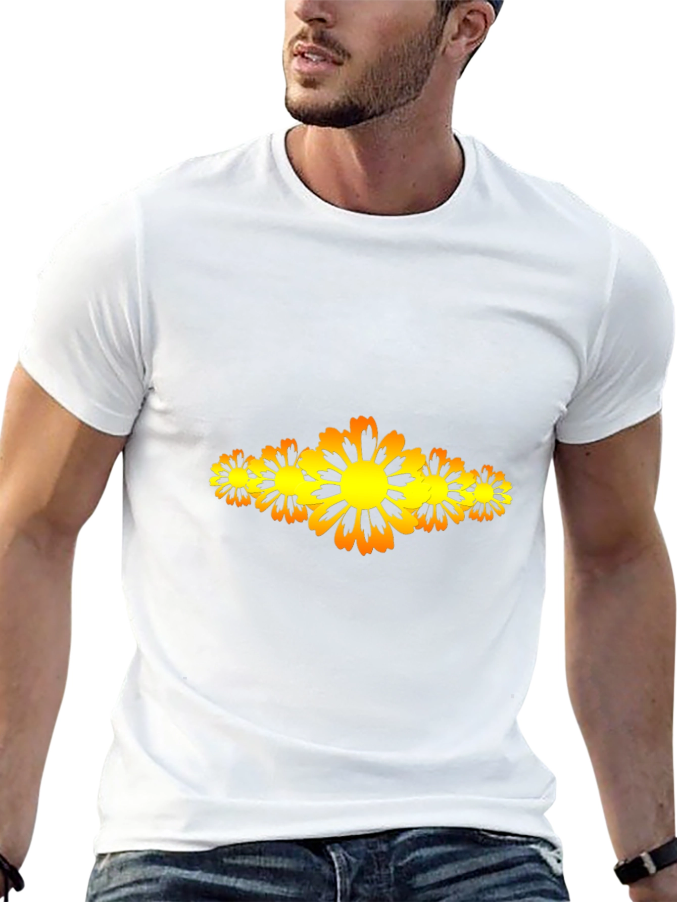 Men's Black T-Shirt with Floral Design - 13