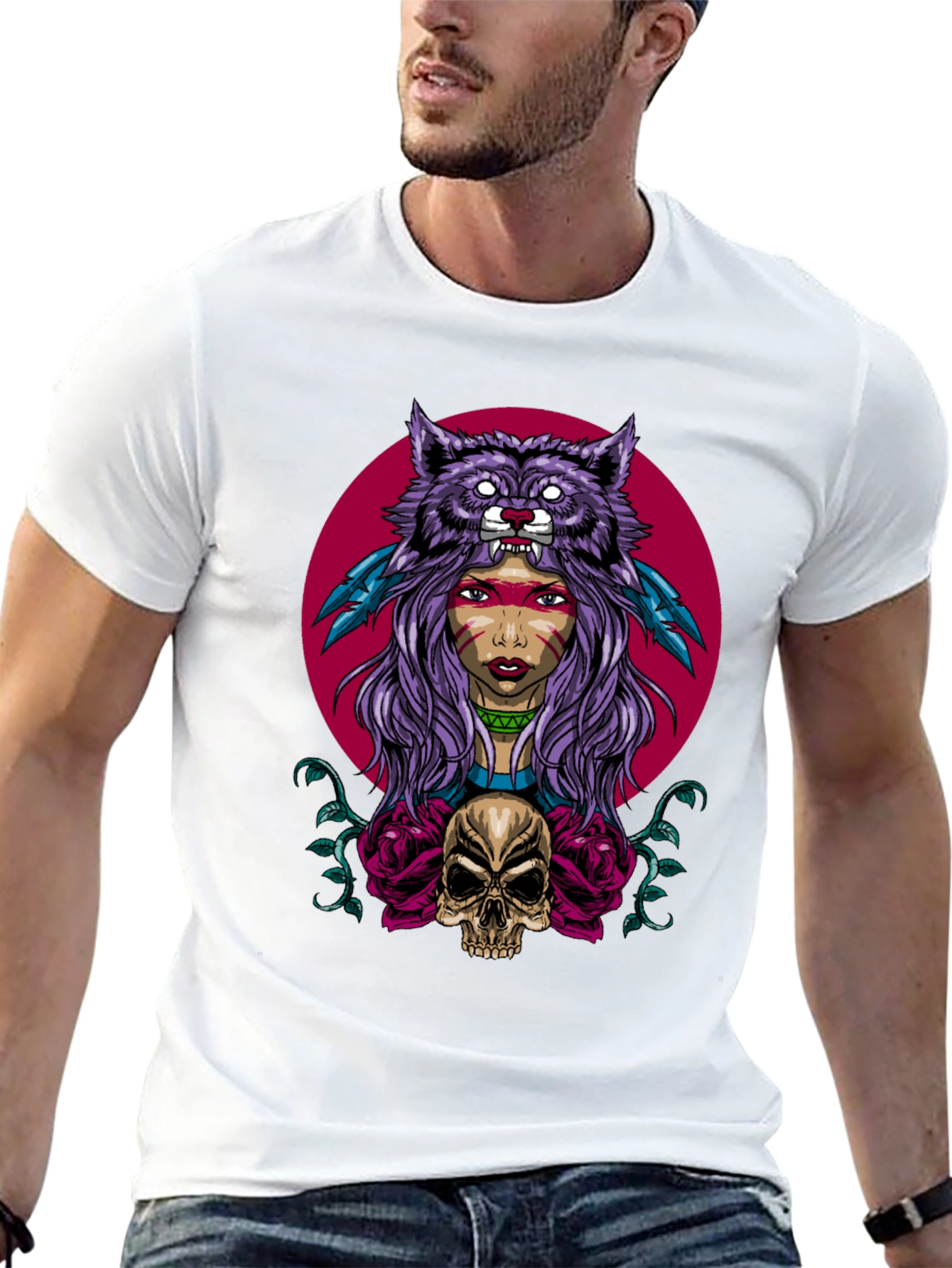 Black Wolf Headdress Skull Graphic Tee view 13