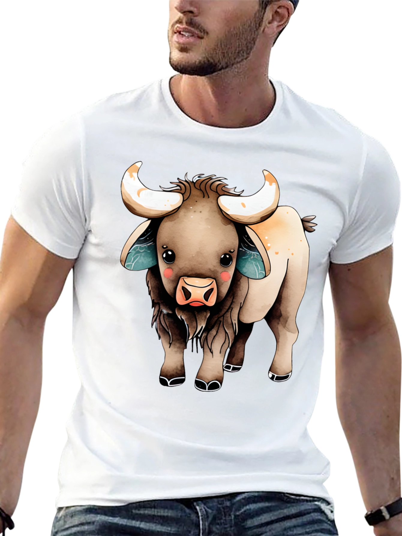 Black Cute Cartoon Highland Cow T-Shirt view 13
