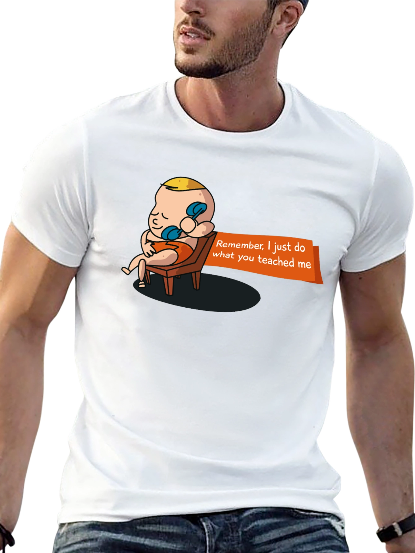 Black Funny Baby On Phone Graphic Tee - Remember What You Taught Me! view 13