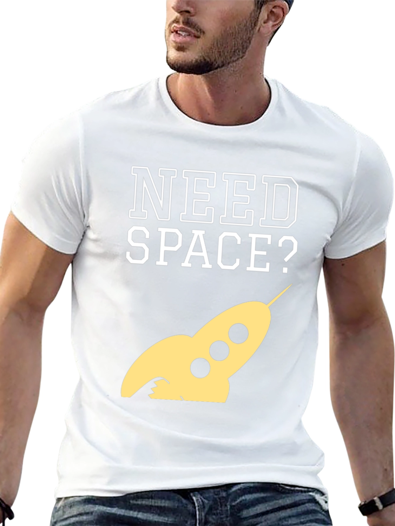 Black Need Space? Rocket Graphic Tee - Black Cotton T-Shirt view 13