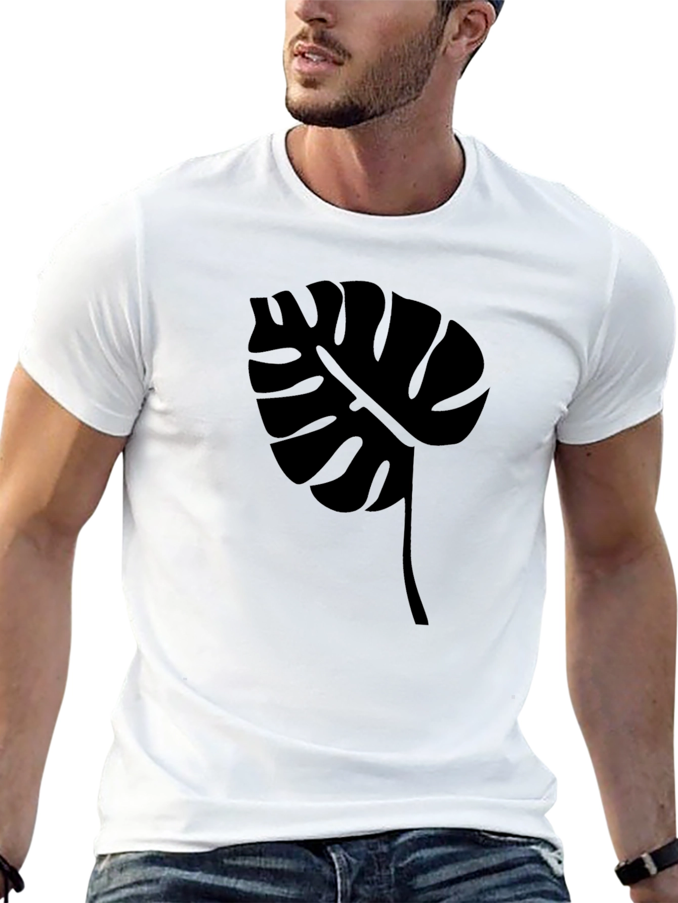 Black Modern Monstera Leaf Graphic T-Shirt view 13